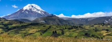das Patchwork der Felder und der Gipfel des Chimborazo wirken regelrecht kitschig auf uns
