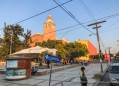Eine der Kirchen in Ixmiquilpan - angeleuchtet im Abendrot