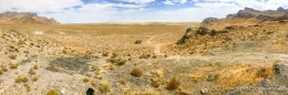 Blick aus den umliegenden Bergen auf die Bonneville Salt Flats